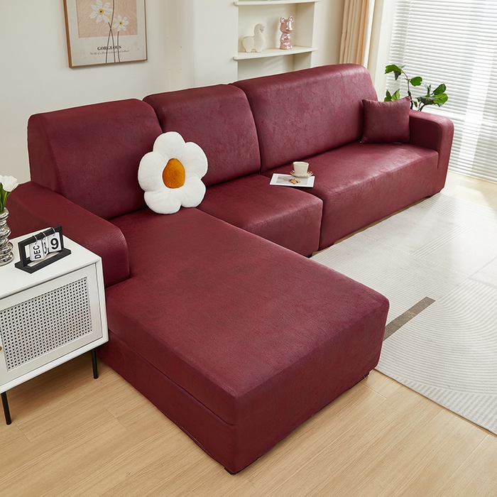 91家纺网 家纺一手货源 找家纺 2024新款防水皮革全包沙发套松紧款 酒红