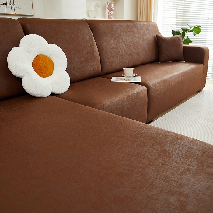 91家纺网 家纺一手货源 找家纺 2024新款防水皮革全包沙发套松紧款 深咖