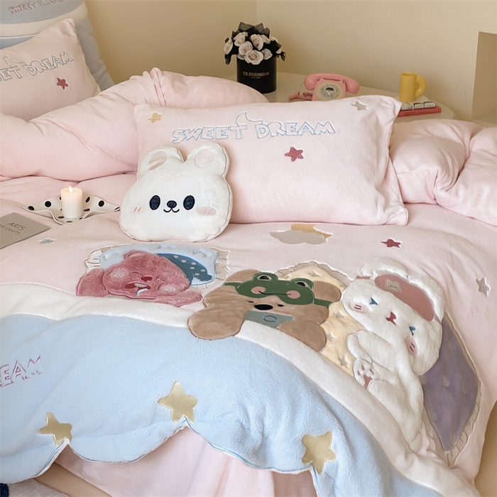 91家纺网 家纺一手货源 找家纺 （总）星野 2024新款高克重牛奶绒四件套-绒睡窝窝