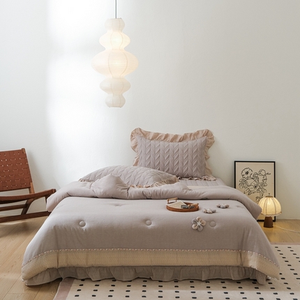 上喜 热卖树叶款春秋被床盖三件套 蓝灰色