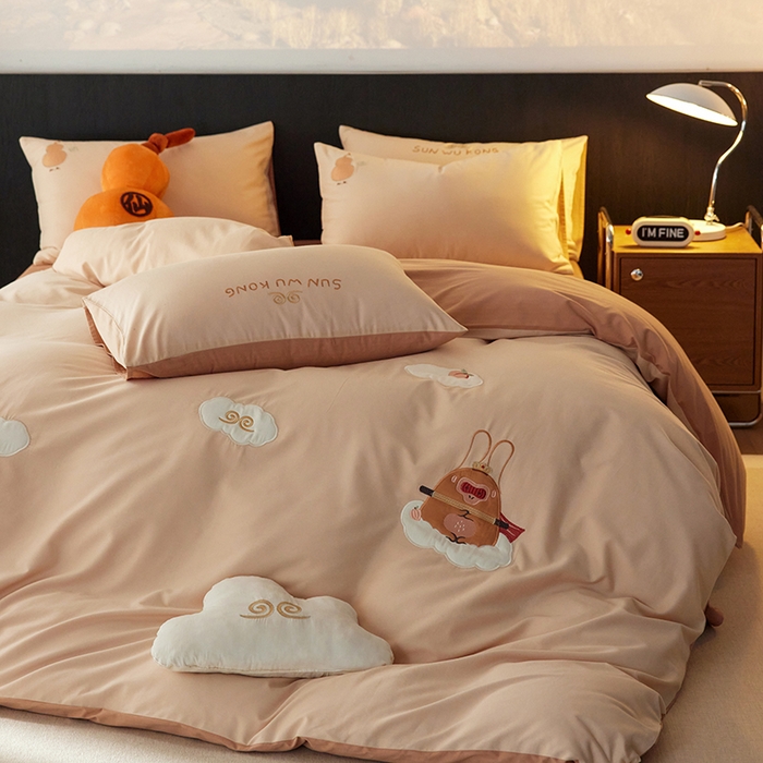 91家纺网 家纺一手货源 找家纺 安莱生活 2024新款全棉100s磨毛贴布绣-熏悟空系列 熏悟空-茶棕