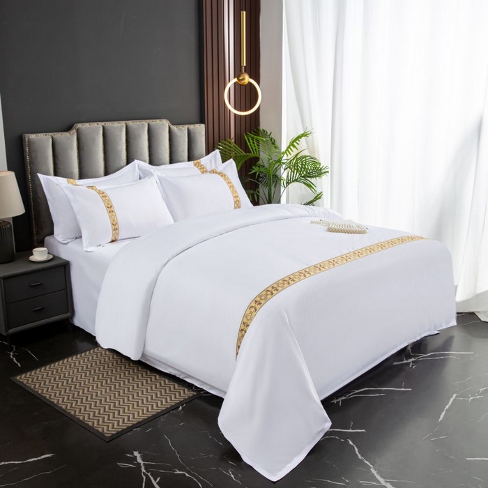 91家纺网 家纺一手货源 找家纺 三俏家纺 2024新款星级酒店100克平纹四件套 花瓶金-100克平纹