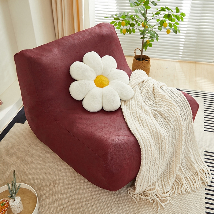 91家纺网 家纺一手货源 找家纺 2024新款防水皮革懒人沙发套 酒红