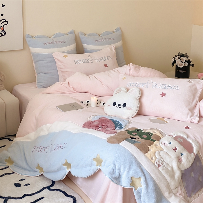 91家纺网 家纺一手货源 找家纺 （总）星野 2024新款高克重牛奶绒四件套-绒睡窝窝