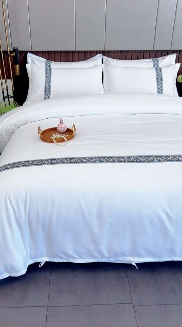 91家纺网 家纺一手货源 找家纺 三俏家纺 2024新款星级酒店140克斜纹加厚四件套 金叶兰-140克斜纹加厚