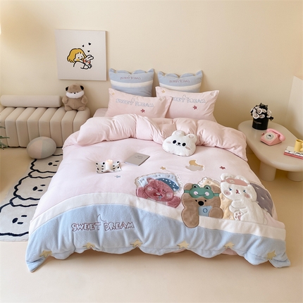 91家纺网 家纺一手货源 找家纺 （总）星野 2024新款高克重牛奶绒四件套-绒睡窝窝