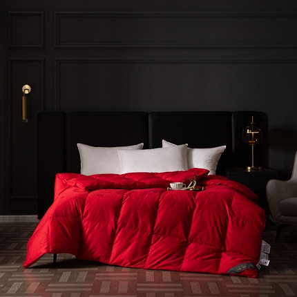 （总）厂家供应婚庆大提花羽绒被被壳 大红色双喜自充绒鹅被壳半成品被