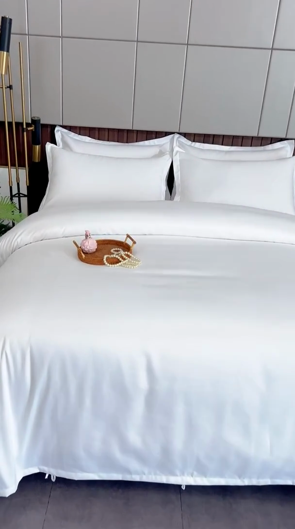 91家纺网 家纺一手货源 找家纺 三俏家纺 2024新款星级酒店140克斜纹加厚四件套 纯白色-140克斜纹加厚