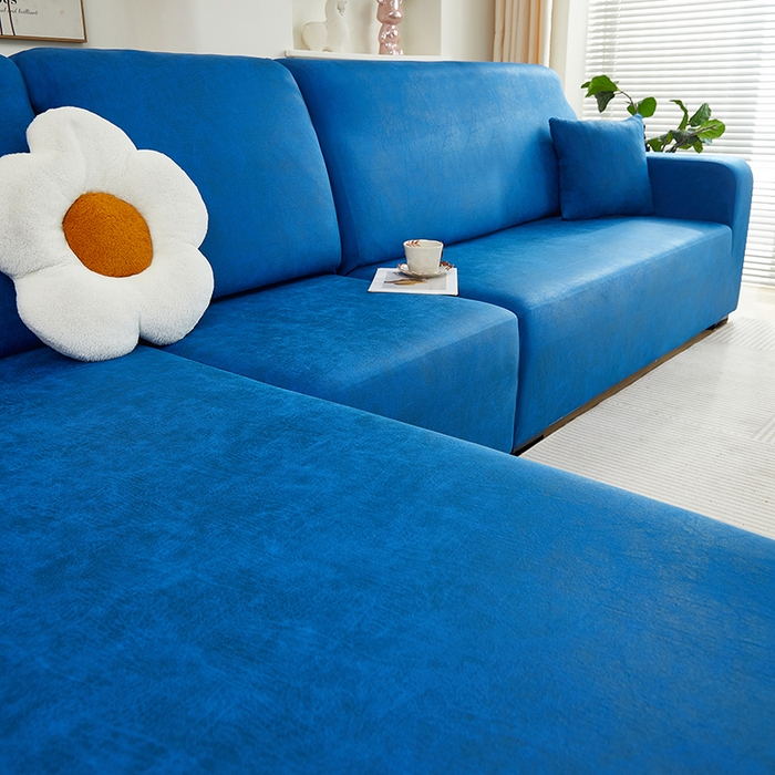 91家纺网 家纺一手货源 找家纺 2024新款防水皮革全包沙发套松紧款 海蓝