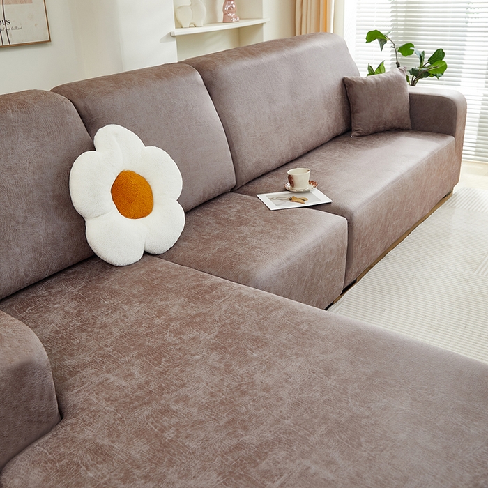 91家纺网 家纺一手货源 找家纺 2024新款防水皮革全包沙发套松紧款 茶褐色