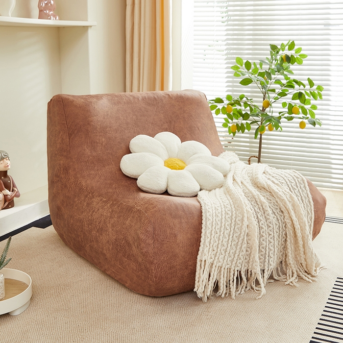 91家纺网 家纺一手货源 找家纺 2024新款防水皮革懒人沙发套 棕黄