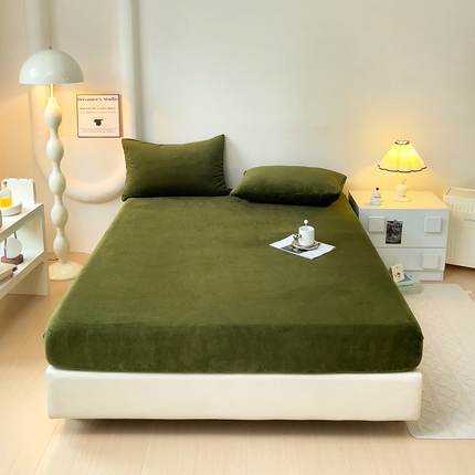 漫时光 2025新款牛奶绒烂花床笠 华夫格-绿