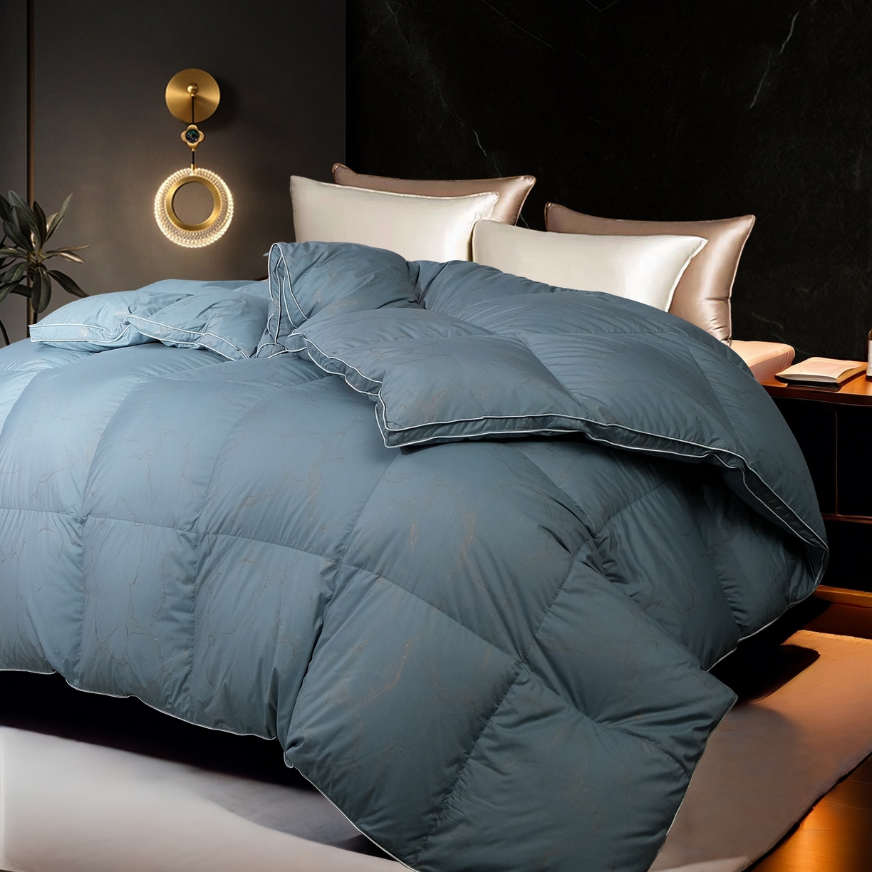 91家纺网 家纺一手货源 找家纺 兰言诺羽绒被 2025新款埃及棉95羽绒被被子被芯 蓝色