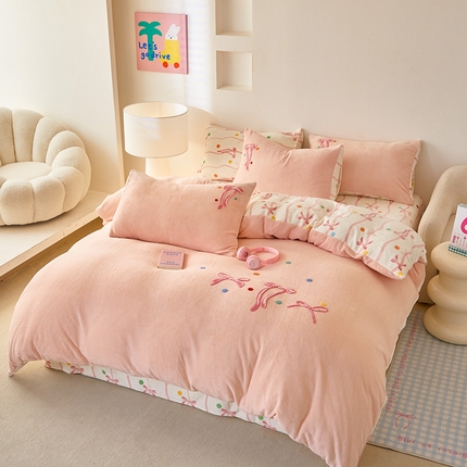 娜娜 2024新款高克重牛奶绒毛巾绣四件套 同心结