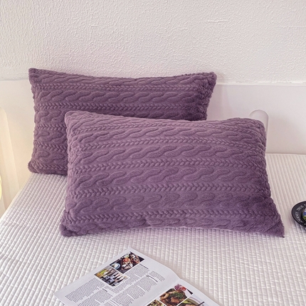 云玲时尚 2025新款麦穗兔毛绒枕套 紫