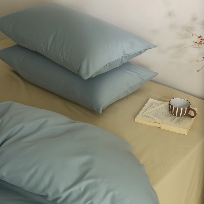 91家纺网 家纺一手货源 找家纺 轩和家居 2024新款50S长绒棉磨毛四件套（控价：179 、229 、249 床笠+10元） 灰蓝+透明黄