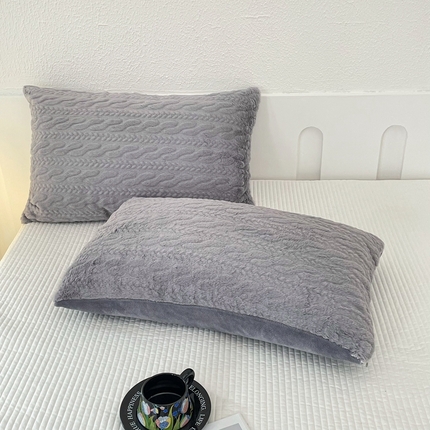 云玲时尚 2025新款麦穗兔毛绒枕套 灰