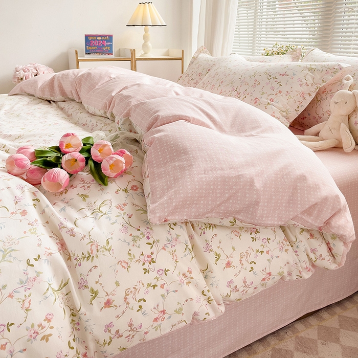 91家纺网 家纺一手货源 找家纺 卡普纯棉全棉四件套13070喷气床单款床笠款三件套 花蔓梦境