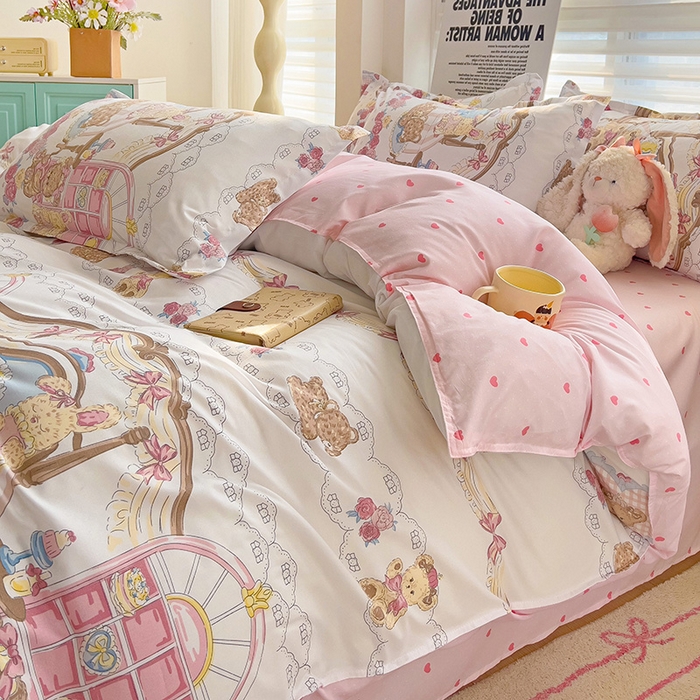 91家纺网 家纺一手货源 找家纺 楠沐家纺 （套件）2025新款亲肤芦荟棉美棉磨毛印花四件套(第二批) 爱心萝莉熊