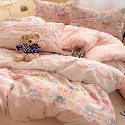 91家纺网 家纺一手货源 找家纺 （总）优承佳生活馆 2024新款小清新洛丽塔风格卡通印花水洗m三件套四件套