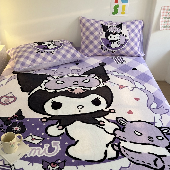 91家纺网 家纺一手货源 找家纺 金爱家 2024新款大阪单品牛奶绒床笠 绒-D糖果库洛米