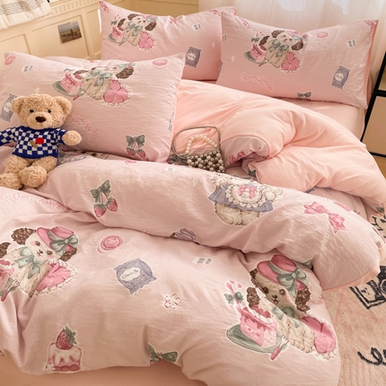 91家纺网 家纺一手货源 找家纺 （总）优承佳生活馆 2024新款小清新洛丽塔风格卡通印花水洗m三件套四件套