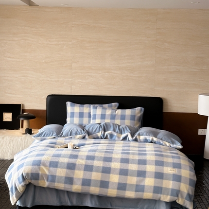 91家纺网 家纺一手货源 找家纺 2024新款仿生羊绒格子四件套-A.cne 雪后橘子海 海盐起司