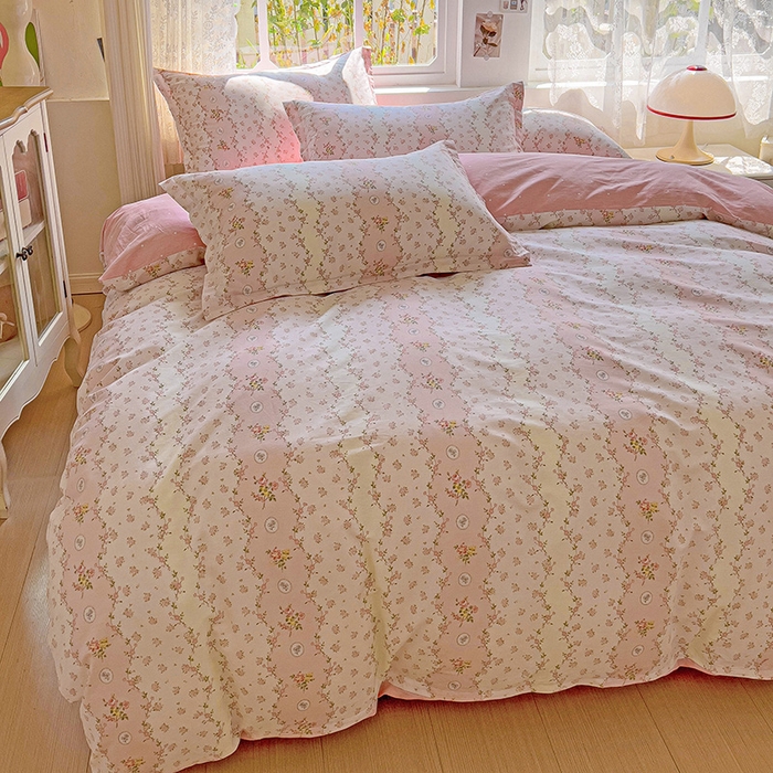 91家纺网 家纺一手货源 找家纺 卡普纯棉全棉四件套13070喷气床单款床笠款三件套 花间赋