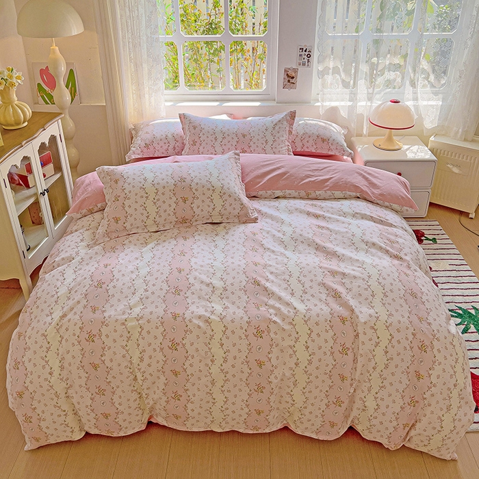 91家纺网 家纺一手货源 找家纺 卡普纯棉全棉四件套13070喷气床单款床笠款三件套 花间赋