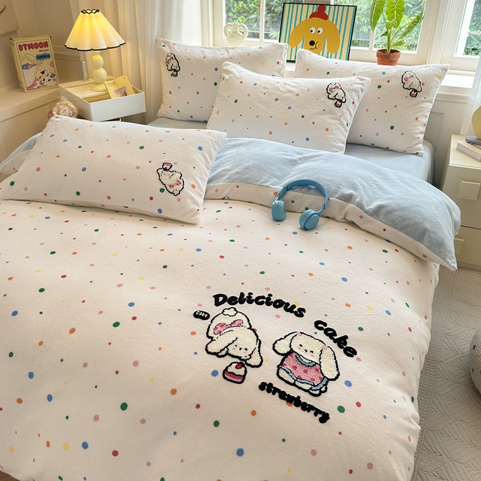 91家纺网 家纺一手货源 找家纺 娜娜 2024新款加厚保暖高克重牛奶绒毛巾绣四件套 牛奶绒许愿兔