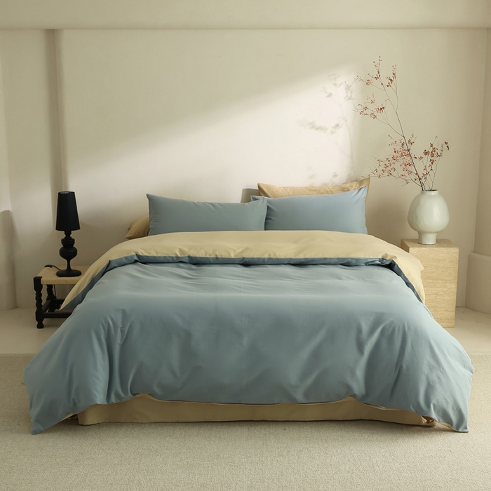 91家纺网 家纺一手货源 找家纺 轩和家居 2024新款50S长绒棉磨毛四件套（控价：179 、229 、249 床笠+10元） 灰蓝+透明黄