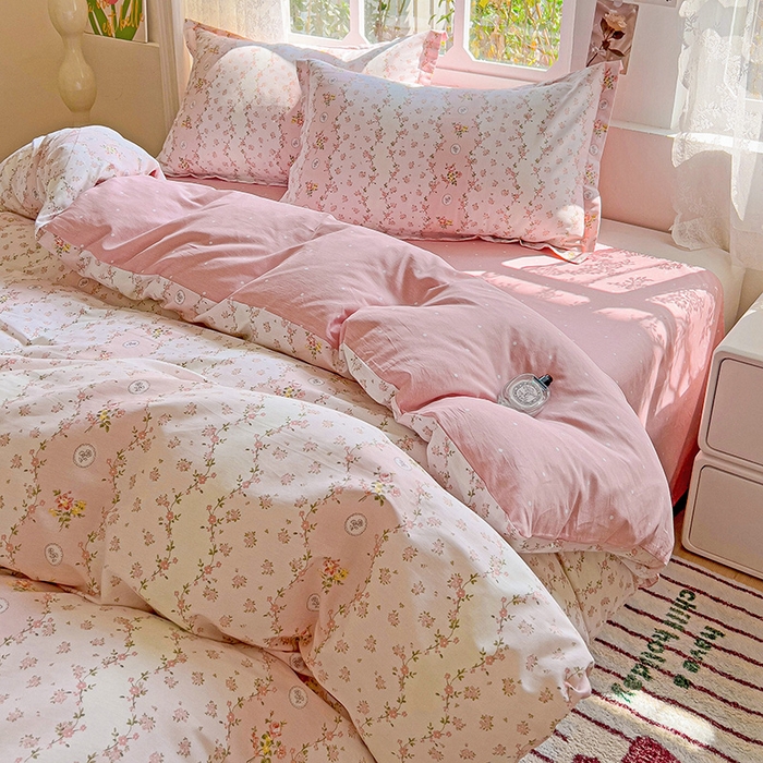 91家纺网 家纺一手货源 找家纺 卡普纯棉全棉四件套13070喷气床单款床笠款三件套 花间赋