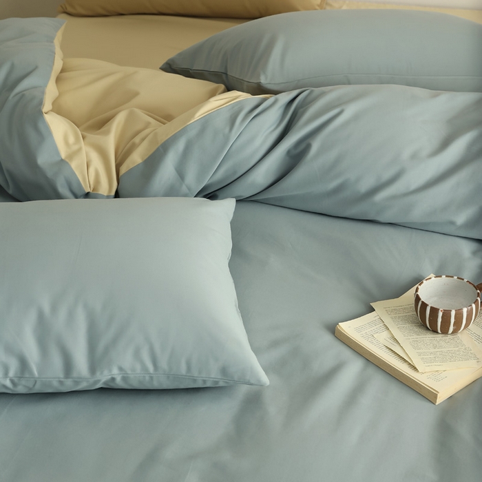 91家纺网 家纺一手货源 找家纺 轩和家居 2024新款50S长绒棉磨毛四件套（控价：179 、229 、249 床笠+10元） 灰蓝+透明黄