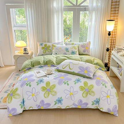 91家纺网 家纺一手货源 找家纺 （总）宇彬家纺 2026直播新款13070全棉纯棉印花床单床笠款四件套和单被套喷气清新简约（缩水足可定做）