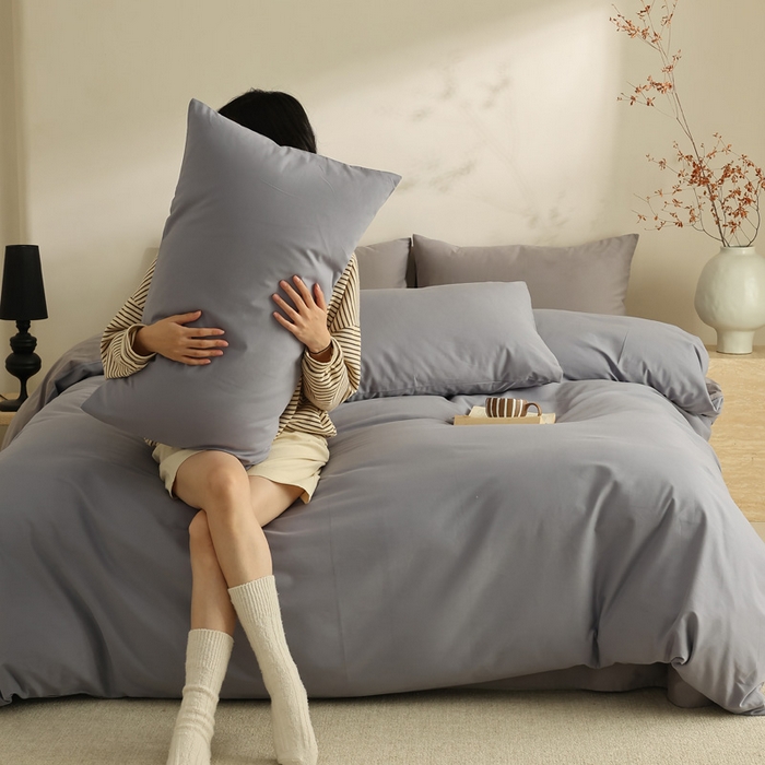 91家纺网 家纺一手货源 找家纺 轩和家居 2024新款50S长绒棉磨毛四件套（控价：179 、229 、249 床笠+10元） 蓝莓紫+中灰