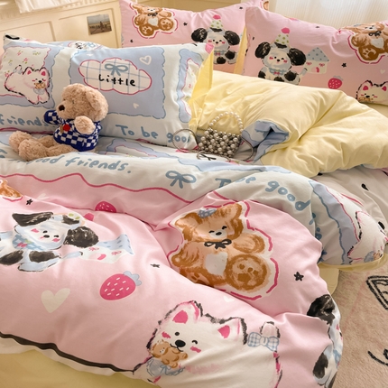 91家纺网 家纺一手货源 找家纺 （总）优承佳生活馆 2024新款小清新洛丽塔风格卡通印花水洗m三件套四件套