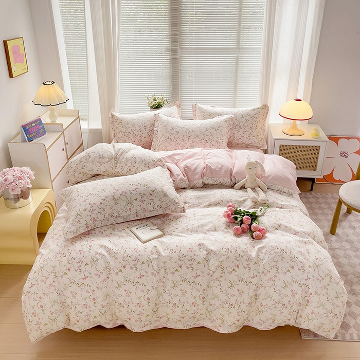 91家纺网 家纺一手货源 找家纺 卡普纯棉全棉四件套13070喷气床单款床笠款三件套 花蔓梦境