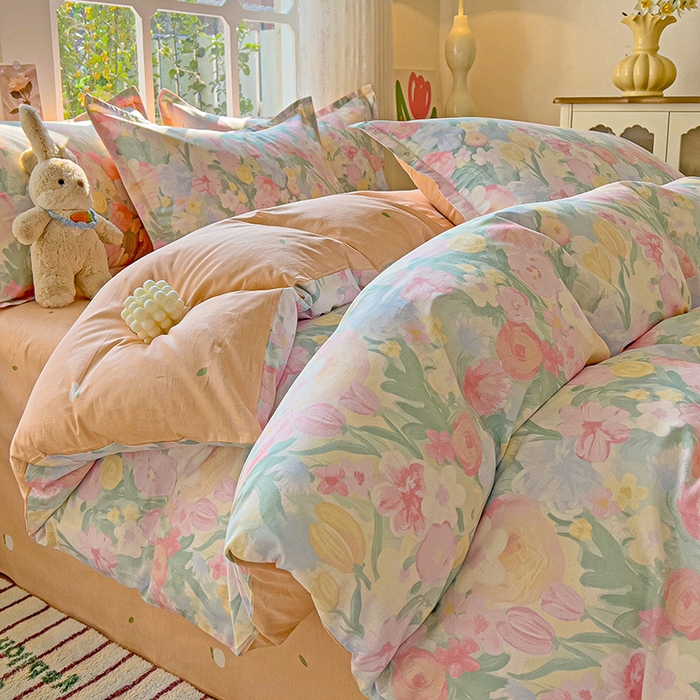 91家纺网 家纺一手货源 找家纺 卡普纯棉全棉四件套13070喷气床单款床笠款三件套 蒂芙娜-粉