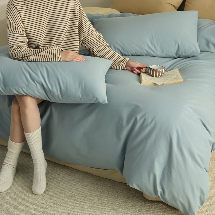 91家纺网 家纺一手货源 找家纺 轩和家居 2024新款50S长绒棉磨毛四件套（控价：179 、229 、249 床笠+10元） 灰蓝+透明黄