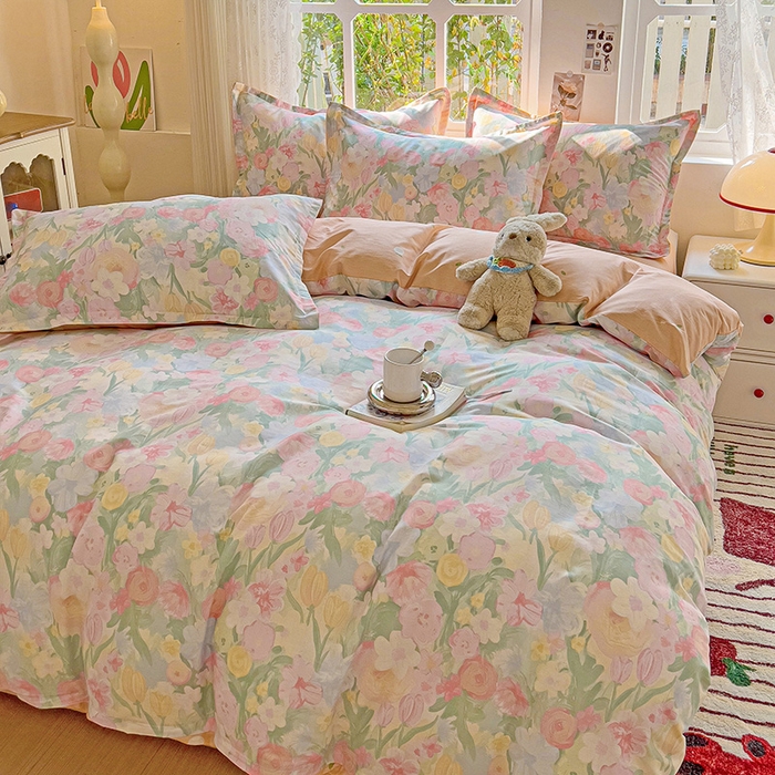 91家纺网 家纺一手货源 找家纺 卡普纯棉全棉四件套13070喷气床单款床笠款三件套 蒂芙娜-粉