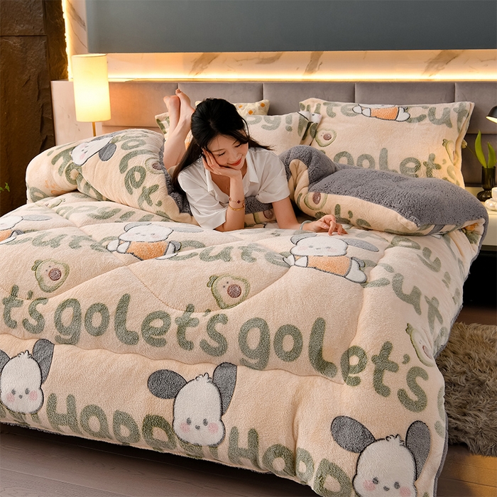 91家纺网 家纺一手货源 找家纺 锦逸家居 2024新款AB版雪花绒冬被羊羔绒冬被被子被芯春秋被 萌宠乐园