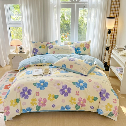 91家纺网 家纺一手货源 找家纺 （总）宇彬家纺 2026直播新款13070全棉纯棉印花床单床笠款四件套和单被套喷气清新简约（缩水足可定做）