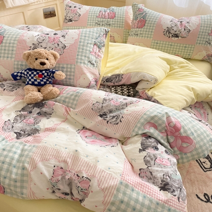 91家纺网 家纺一手货源 找家纺 （总）优承佳生活馆 2024新款小清新洛丽塔风格卡通印花水洗m三件套四件套