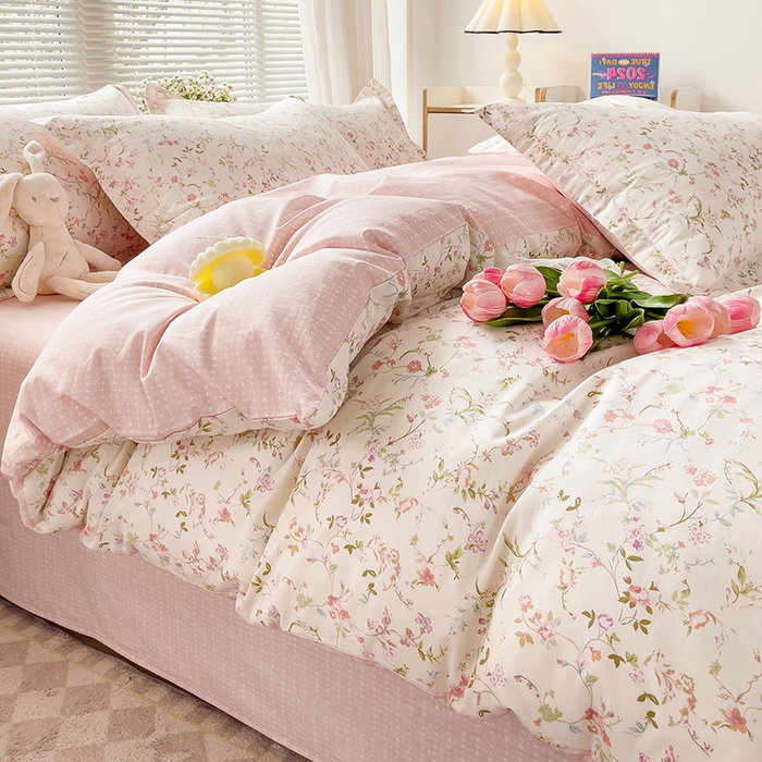 91家纺网 家纺一手货源 找家纺 卡普纯棉全棉四件套13070喷气床单款床笠款三件套 花蔓梦境