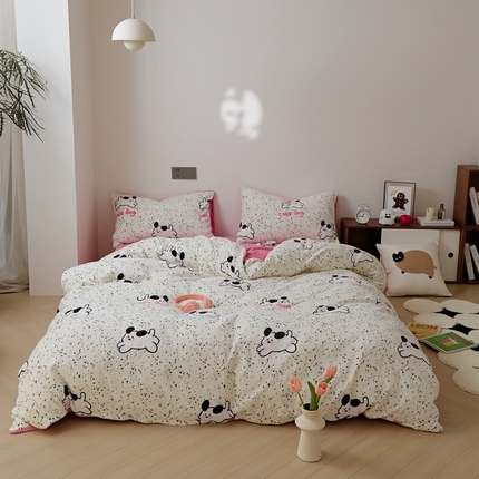 时光里 2024新款230克牛奶绒印花四件套 点点狗