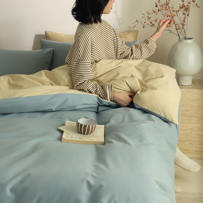 91家纺网 家纺一手货源 找家纺 轩和家居 2024新款50S长绒棉磨毛四件套（控价：179 、229 、249 床笠+10元） 灰蓝+透明黄