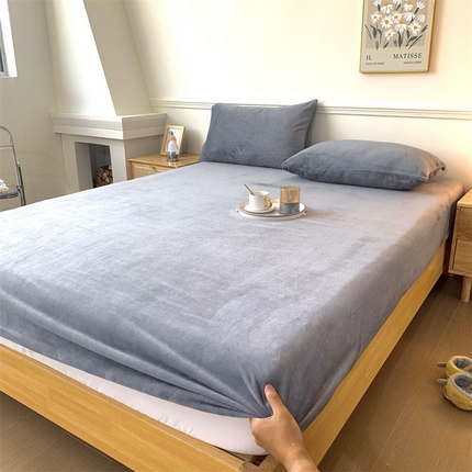 泽西家纺 2024新款高克重加厚牛奶绒单床笠 跨境 外贸 牛奶绒床笠-绅士灰