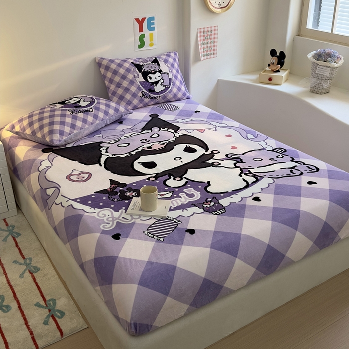 91家纺网 家纺一手货源 找家纺 金爱家 2024新款大阪单品牛奶绒床笠 绒-D糖果库洛米