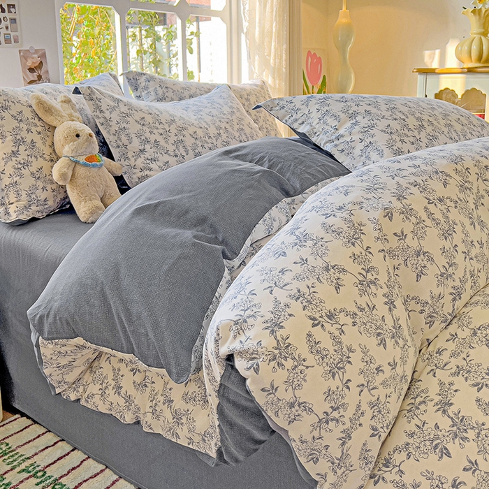 91家纺网 家纺一手货源 找家纺 卡普纯棉全棉四件套13070喷气床单款床笠款三件套 墨兰