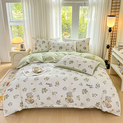 91家纺网 家纺一手货源 找家纺 （总）宇彬家纺 2026直播新款13070全棉纯棉印花床单床笠款四件套和单被套喷气清新简约（缩水足可定做）